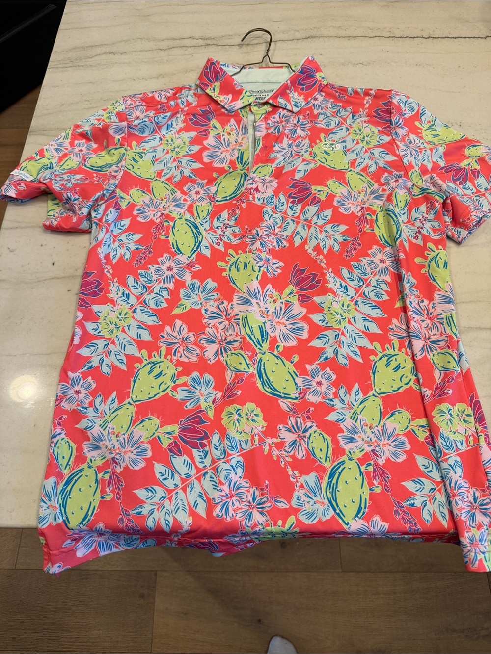 Men's Coral Floral Polo with Zip Collar